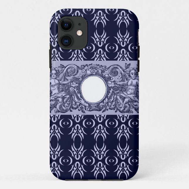 Classy Blue Baroque Pattern by LeahG - cherubs Case-Mate iPhone Case (Back)