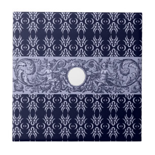 Classy Blue Baroque Pattern by LeahG - cherubs Ceramic Tile