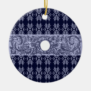 Classy Blue Baroque Pattern by LeahG - cherubs Ceramic Tree Decoration