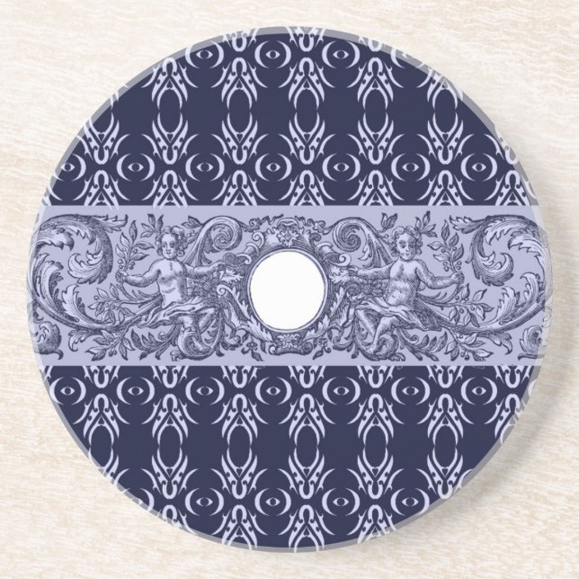 Classy Blue Baroque Pattern by LeahG - cherubs Coaster (Front)