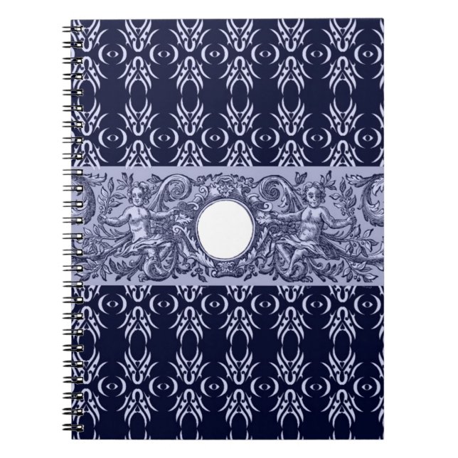 Classy Blue Baroque Pattern by LeahG - cherubs Notebook (Front)