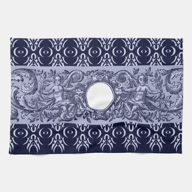 Classy Blue Baroque Pattern by LeahG - cherubs Tea Towel (Horizontal)