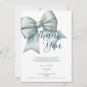 classy blue bow bridal shower thank you card