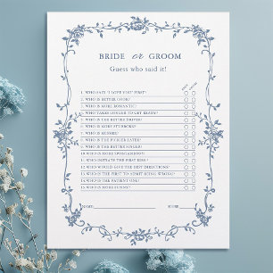 Classy Blue 'Bride or Groom' Bridal Shower Game
