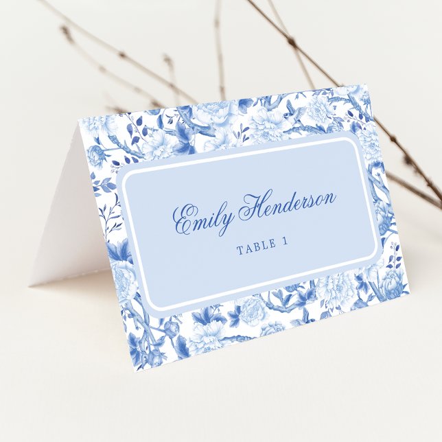 Classy Blue Chinoiserie Wedding Table Place Cards (Creator Uploaded)