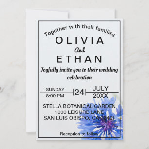 Classy blue floral photo Wedding Invitation