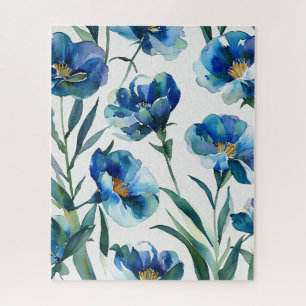 Classy Blue Flower Floral Puzzle