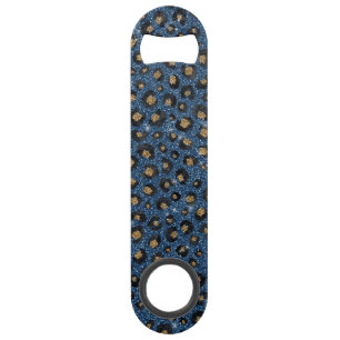 Classy Blue Glitter Black Gold Leopard Print