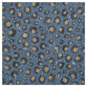 Classy Blue Glitter Black Gold Leopard Print Fabric