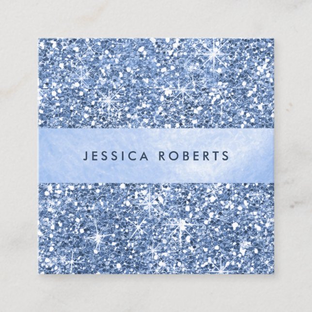 Classy Blue Glitter Pattern Glamourous Square Business Card (Front)