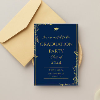 Classy blue gold graduation party Invitation