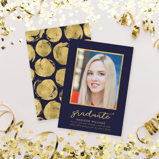Classy Blue Gold Photo Graduation Announcement (Creator Uploaded)