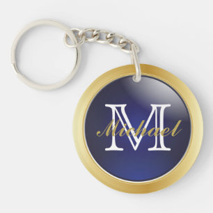 Classy Blue Gold Styled Monogram   DIY Text Key Ring