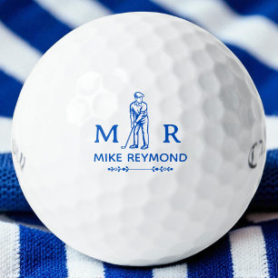 Classy Blue Golfer Monogrammed Golf Balls