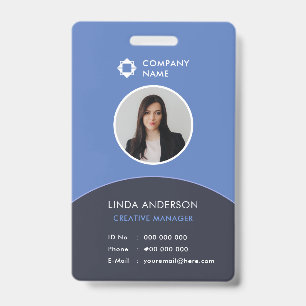 Classy Blue Grey Employee Photo ID Company Logo Badge