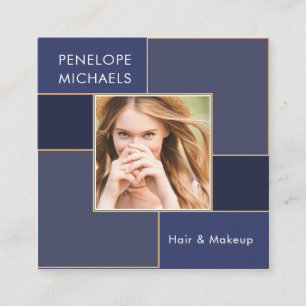 Classy Blue Grid with Photo Square Business Card