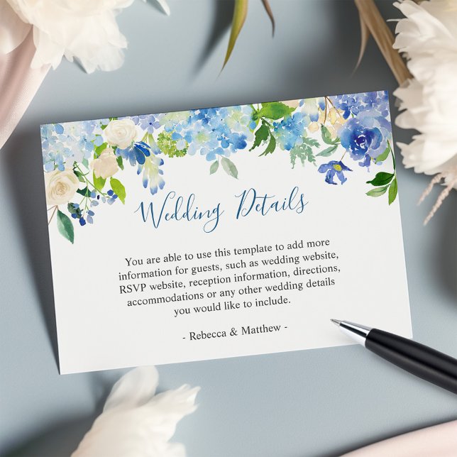 Classy Blue Hydrangeas Floral Wedding Info Details Enclosure Card (Creator Uploaded)