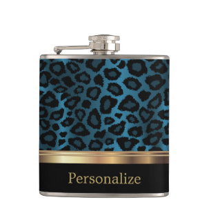 Classy Blue Leopard Animal Print Hip Flask