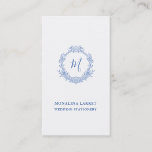 Classy Blue Ornamental Roses Frame Monogram Business Card