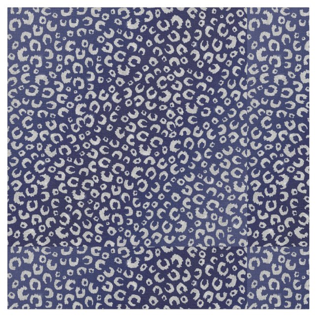 Classy Blue Silver Glitter Leopard Animal Print Fabric (Close Up)