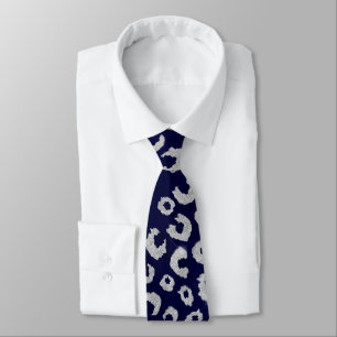 Classy Blue Silver Glitter Leopard Animal Print Tie