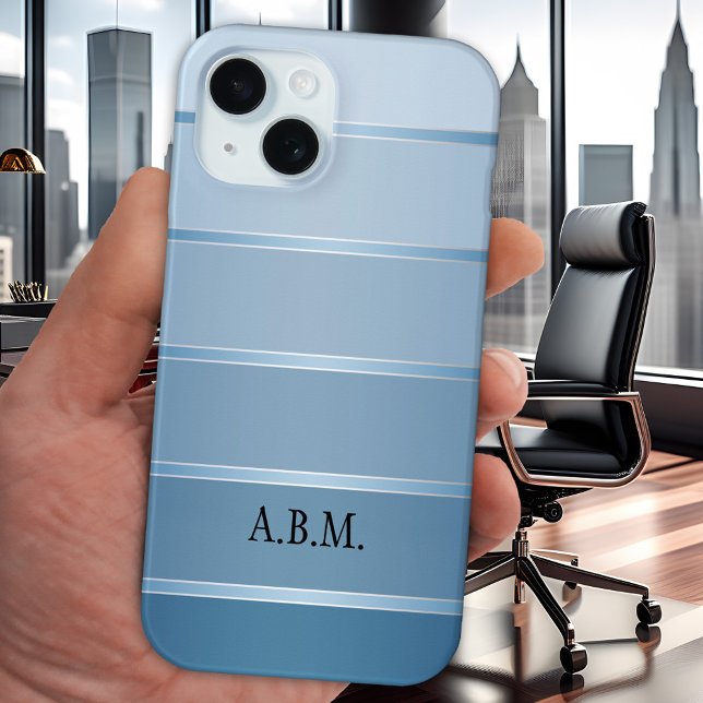 Classy Blue Silver Striped Phone Case (Stylish phone case featuring a blue tone on tone with silver striped design)
