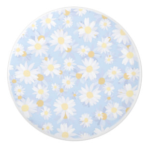 Classy Blue White Daisy Flowers Ceramic Knob