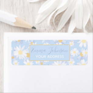 Classy Blue White Daisy Flowers Return Address Label