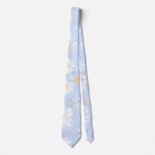 Classy Blue White Daisy Flowers Tie