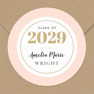 Classy Blush and Gold Personalised Graduation Classic Round Sticker