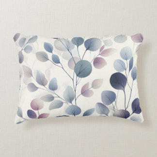 Classy Blush & Blue Leaf Watercolor Botanical Art Decorative Cushion