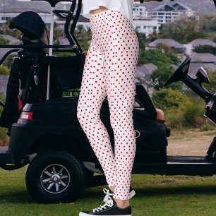 Classy Blush Pink Crimson Red Polka Dots Pattern Leggings