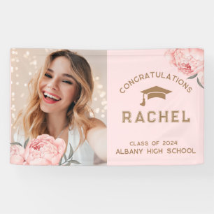 Classy Blush Pink Floral Graduate Graduation Party Banner