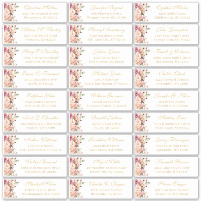 Classy Blush Pink Floral Wedding Guest Address (Front)