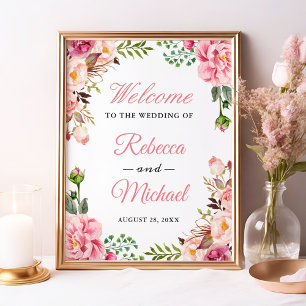 Classy Blush Pink Floral Wrap Wedding Welcome Sign