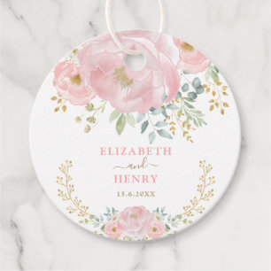 Classy Blush Pink Gold Flower Peony Wedding Favour Tags