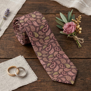 Classy Blush Pink Lime Green Dark Brown Paisley Tie