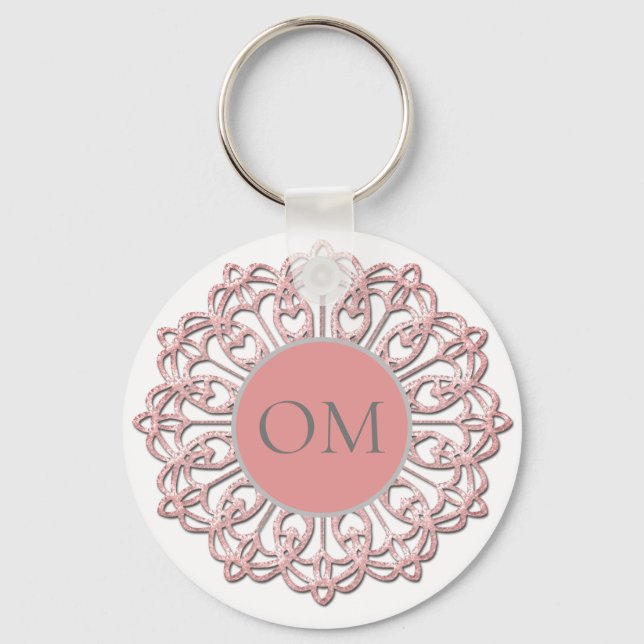 Classy  Blush Pink Mandala OM   Key Ring (Front)