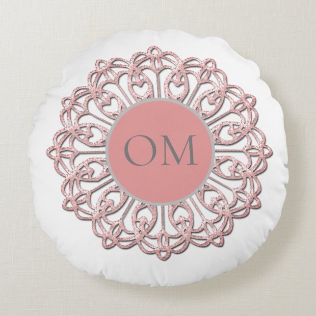 Classy Blush Pink Mandala OM  Round Cushion (Front)