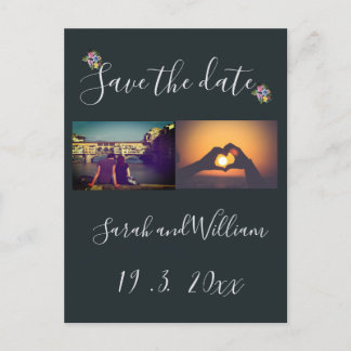 Classy Boho Chic Floral Navy Themed Wedding Announcement Postcard