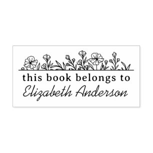 Classy Botanical Floral Script Library Bookplate Self-inking Stamp