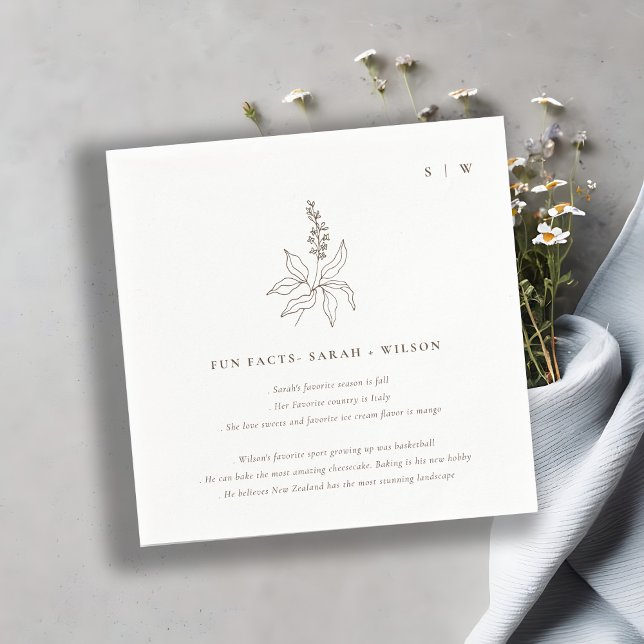 Classy Botanical Floral Sketch Wedding Fun Facts Napkin (Creator Uploaded)
