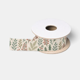 Classy Botanical Holly Berry Floral Art Pattern Satin Ribbon