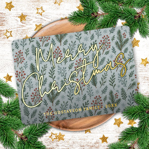 Classy Botanical Holly Berry Floral Pattern Gold Foil Holiday Card