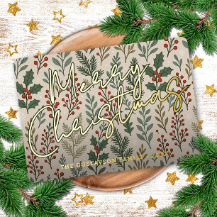 Classy Botanical Holly Berry Floral Pattern Gold Foil Holiday Card