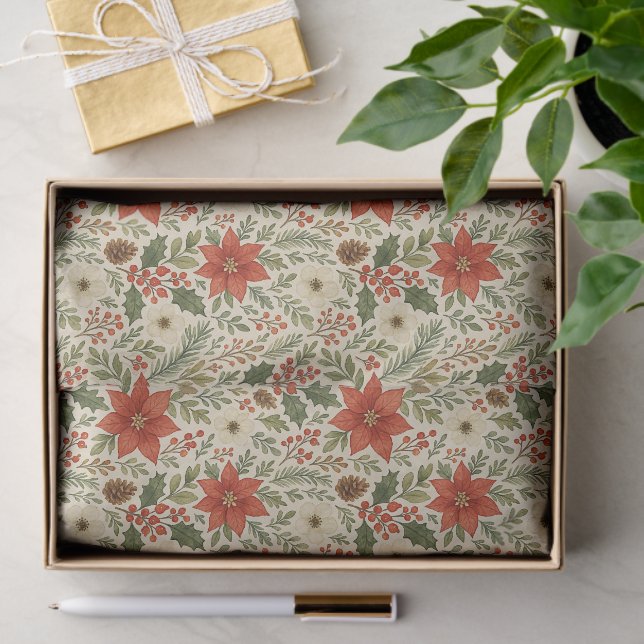 Classy Botanical Poinsettia Floral Art Pattern Tissue Paper (Gift)