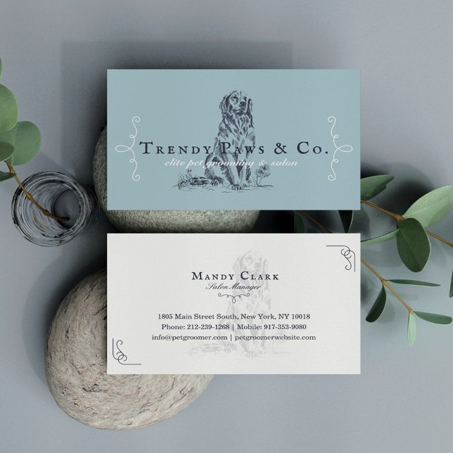 Classy Boutique Style Pet Salon Golden Retriever Business Card (Creator Uploaded)