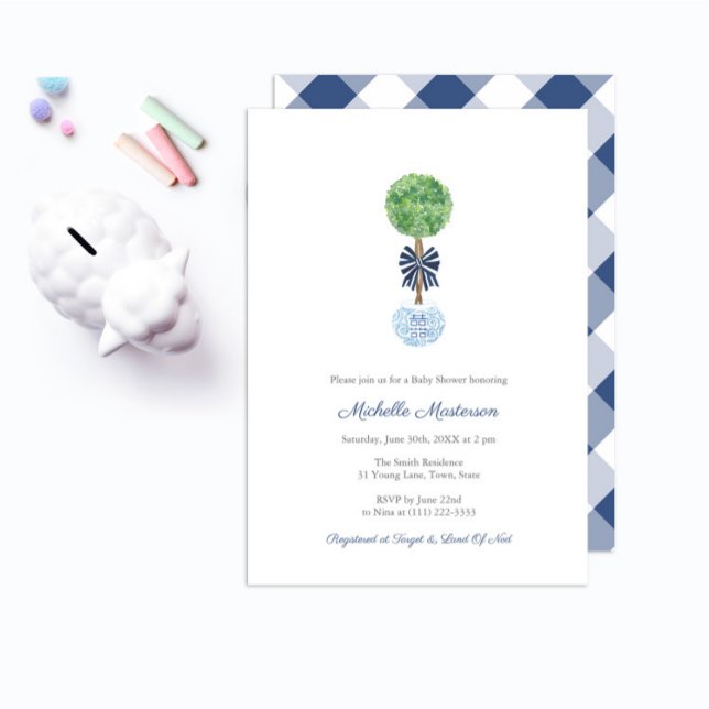 Classy Boxwood Dark Blue & White Boy Baby Shower Invitation (Creator Uploaded)