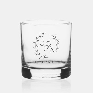 Classy bride & groom names with Personalised Logo Whiskey Glass