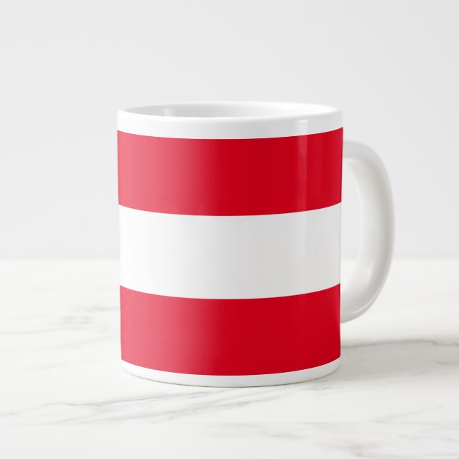 Classy Bright Red White Wide Nautical Stripes Large Coffee Mug (Front Right)